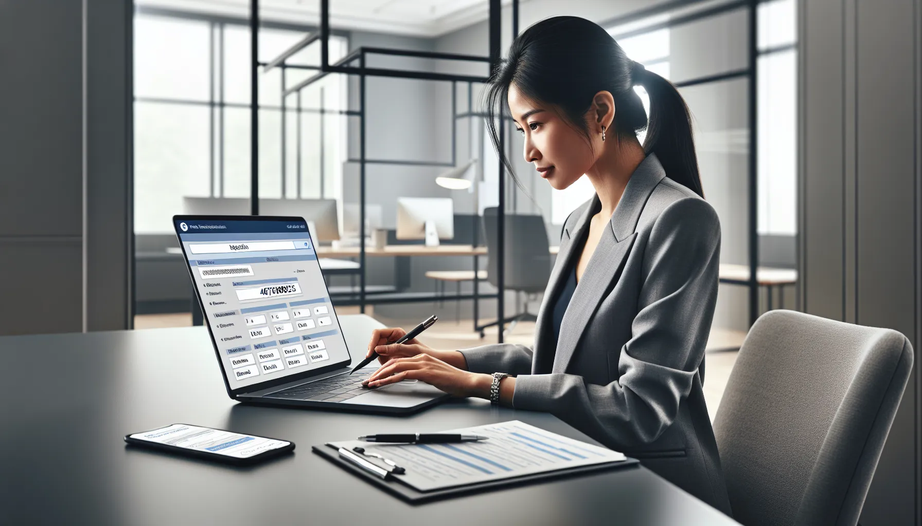 professional searching for information in a modern office setting.